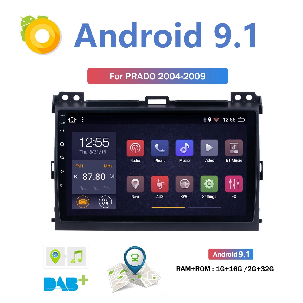 Четырехъядерный автомобильный Android 9 1 для TOYOTA PRADO Land Cruiser 120 2004 2009 мультимедийный mp5