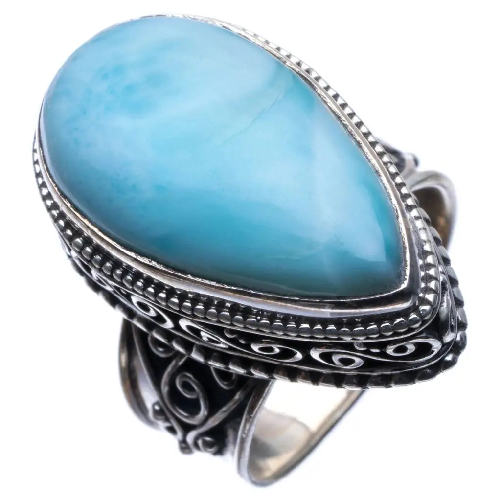 Натуральное Caribbean Larimar винтажное 925 пробы Серебряное кольцо, размер США 7,75 R3381