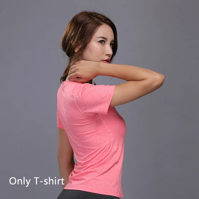 Pink T-Shirt Женский комплект для йоги, спортивный костюм, женская одежда для фитнеса, спортивная одежда для бега, для спортзала, леггинсы+ футболка, Женский комплект 2 шт. спортивный костюм - Цвет: Pink T-Shirt