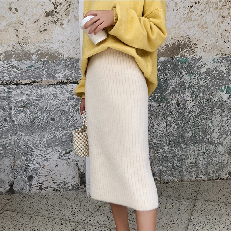 Осенне зимняя вязаная мини юбка из норки без ворса|Юбки| |