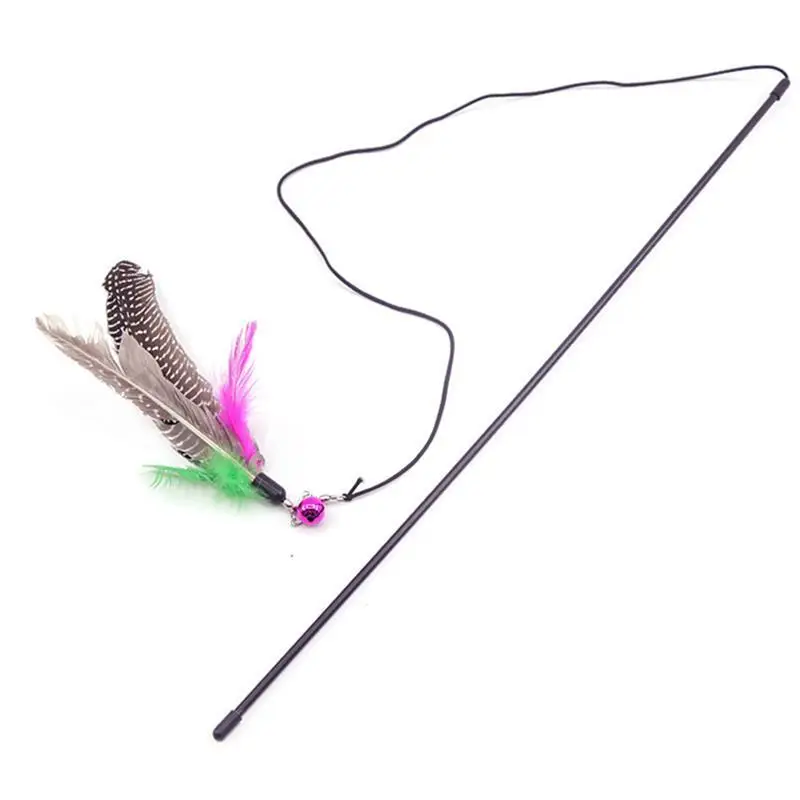 1Pc Cat Interactive Toy Stick Feather Wand With Small Bell Mouse Cage Toys Plastic Artificial Colorful Cat Teaser Toy Supplies