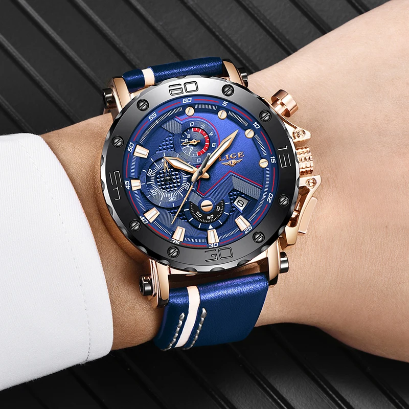 Relogio masculino LIGE мужские s часы лучший бренд класса люкс военные спортивные часы мужские черные кожаные аналоговые кварцевые часы водонепроницаемые+ коробка