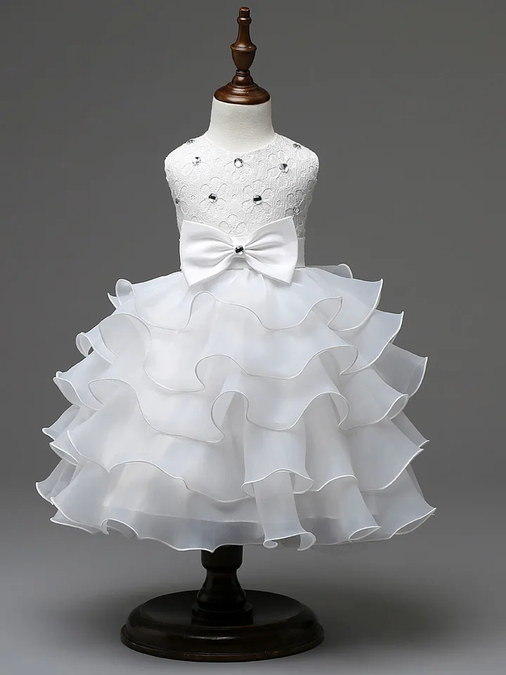 Детское свадебное платье с цветочным узором для девочек; платье принцессы из тюля для маленьких детей; вечерние бальные платья для девочек; цвет белый, красный, синий, фиолетовый - Цвет: Белый