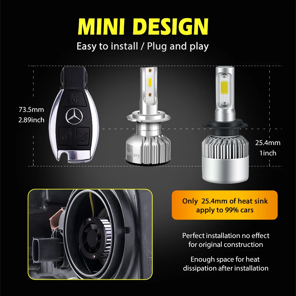 Infitary H7 светодиодный H4 H1 H11 H3 H13 9005 HB3 9006 HB4 9004 9007 автомобилей свет 72 W 10000LM 12 V 24 V 3000 K 4300 K 6500 K фар авто