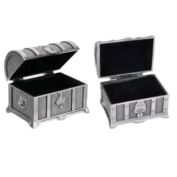 

Metal Vintage Jewelry Box/chest Home Decoration without Lock Ring Earrings Case Q0KE