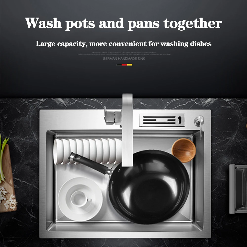 DQOK Stainless Steel Kitchen Sink Slot Dish Basin Kitchen Sink Drain Basket And Drain Pip Rectangular kitchen sink faucet set kitchen sink deodorant
