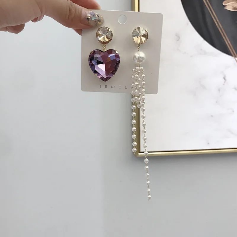 1 purple Корейская мода Асимметричные Красочные Хрустальные Очаровательные серьги Женская длинная жемчужная подвеска с кисточкой Серьги Pendientes ювелирные изделия - Окраска металла: 1 purple