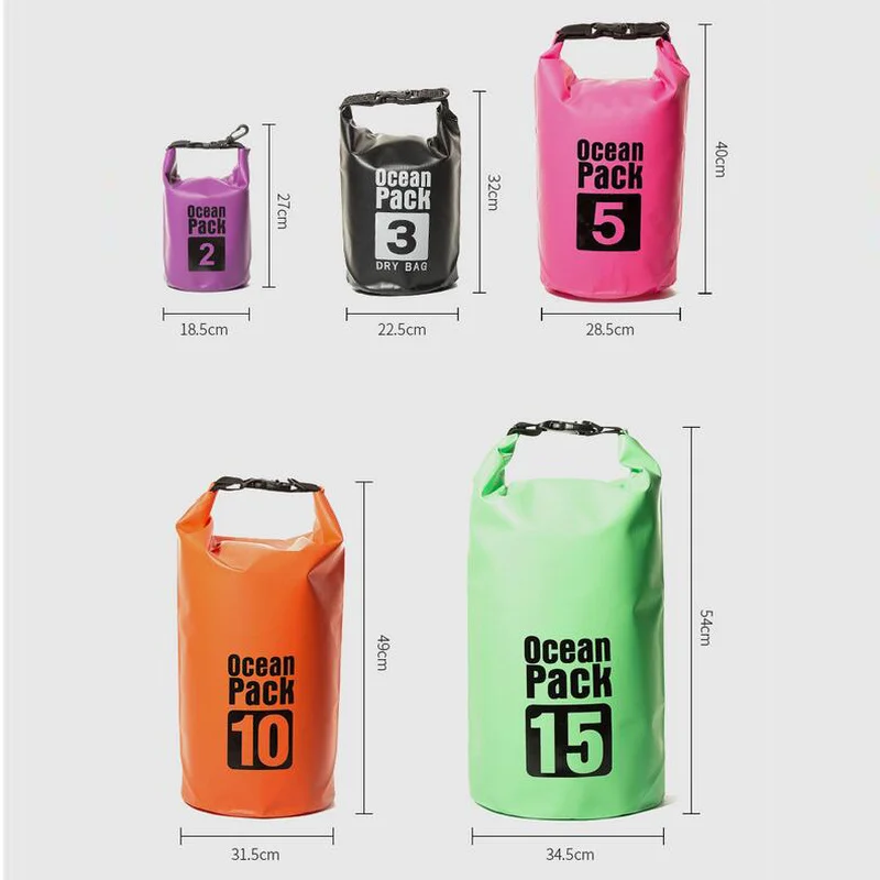2L-30L Bucket Outdoors Waterproof Backpack Bag  Portable Rafting Diving Dry Bag Sack PVC Swimming Bags for River Trekking