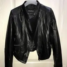 Дешевая фабричная женская черная куртка из натуральной кожи женская короткая приталенная кожаная мотоциклетная куртка S-XXL