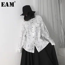 [EAM] Женская длинная блуза с принтом большого размера, новая свободная рубашка с отворотом и длинным рукавом, модная весенняя Осенняя 19A-a641