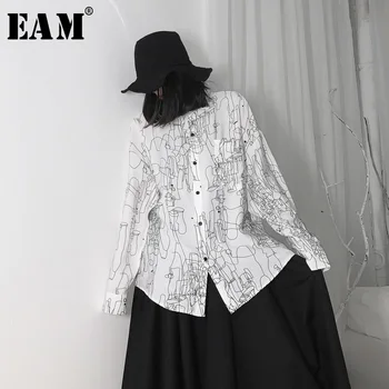 

[EAM] Women pattern print big size long Blouse New Lapel Long Sleeve Loose Fit Shirt Fashion Tide Spring Autumn 2020 19A-a641