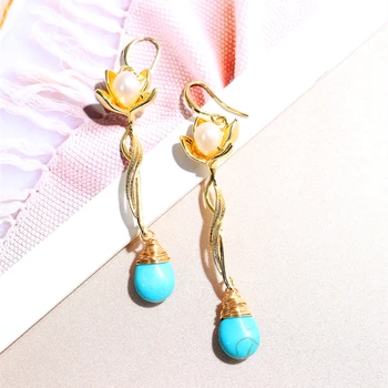 

DMEH060066 Pearl Earrings Turquoise design 7-8mm Pearl Earrings For Women Gift