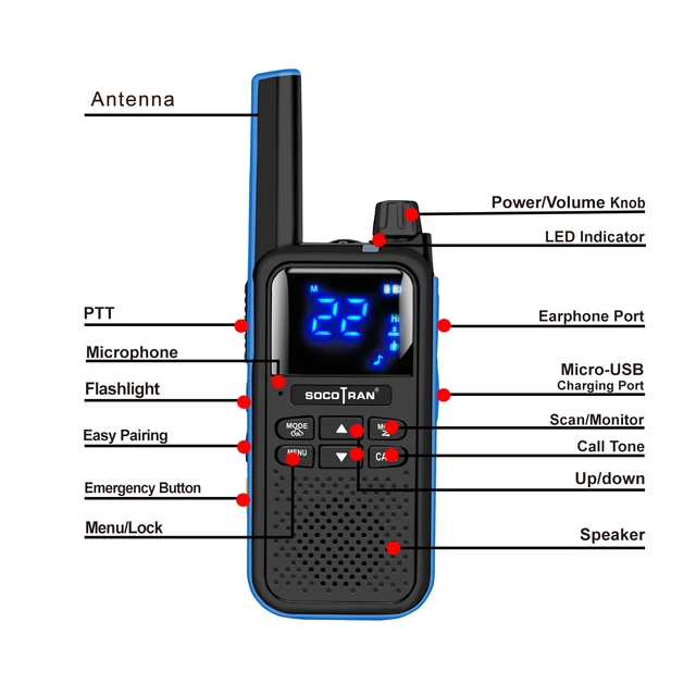SOCOTRAN T82 2pcs Walkie Talkie FRS/GMRS 22CH Bluetooth-compatible Two way  radio wireless headset Vibration Weather Channels - AliExpress