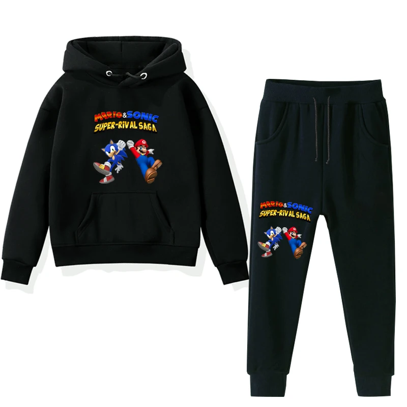 Теплая Флисовая детская Sonic зубная щётка и толстовка с принтом Марио, штаны, костюм, комплект для мальчиков, Толстовки с капюшоном для девочек топы; пуловеры для маленьких детей подарок-сюрприз спортивная одежда топы для детей