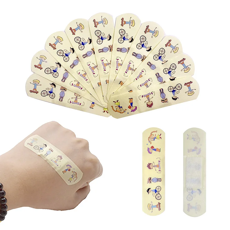 Vendaje resistente al agua de dibujos animados, adhesivo hemostático, botiquín de primeros auxilios impermeable para niños, vendaje adhesivo, 100 Uds.