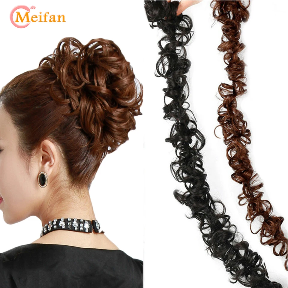 

MEIFAN Short Curly Chignon Hair Bun Elastic Rubber Band Drawstring Updo Hair Buns Synthetic Wig Clip In Ponytail Hair Extension