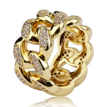 

New Arrival Cuban Link Chain Ring Men's Hip Hop Gold Color Iced Out Cubic Zircon Jewelry Rings Men Women Gift Fashion Jewelry