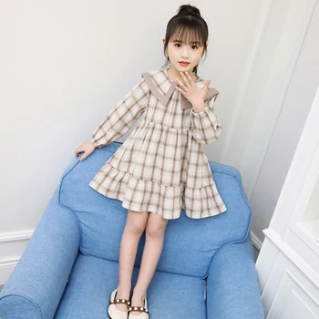 

2019 Girls Dresses New Big Girls Clothes Fashion Plaid Princess Dress Long Dresses Dress For Girls