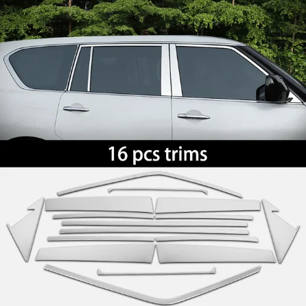 16 pcs trims Нержавеющая сталь окна автомобиля планки для nissan patrol 2010 2011 2012 2013 y62 infiniti qx56 qx80 - Цвет: 16 pcs trims