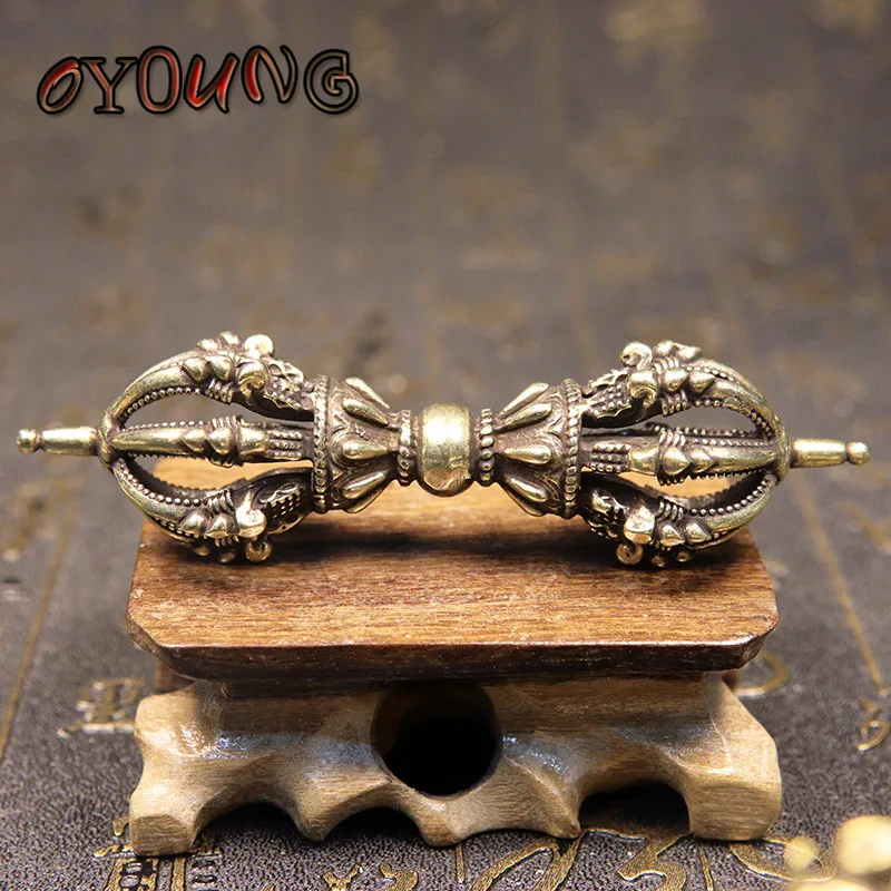 Ornament Crafts Vintage Copper Vajra Pestle Feng Shui Ornament Religious Collection Buddha Instrument Home Decorations Antique Brass Desk Decors
