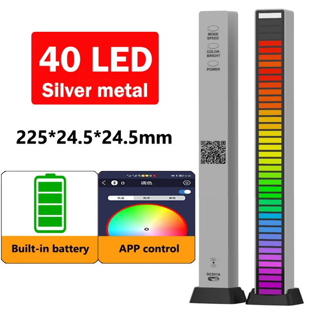 LED Strip Light RGB Sound Control Light Voice Activated Music Rhythm Ambient Light 3D LED Pickup lamp For Car family Party light Metal Silver Battery