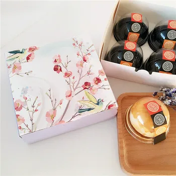 

200pcs Cherry bird Blossoms Flowers White hand made Mooncake Paper cake gift Box Cookie Biscuit party wedding new year