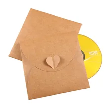 Lot de 10 enveloppes Vintage en papier, en peau de vache, pour CD, pliable, avec boucle d'amour, emballage, lettres, cadeaux, 13x13cm