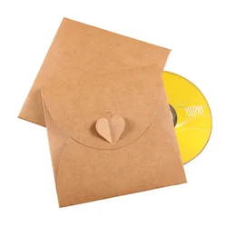 Lot de 10 enveloppes Vintage en papier, en peau de vache, pour CD, pliable, avec boucle d'amour, emballage, lettres, cadeaux, 13x13cm 