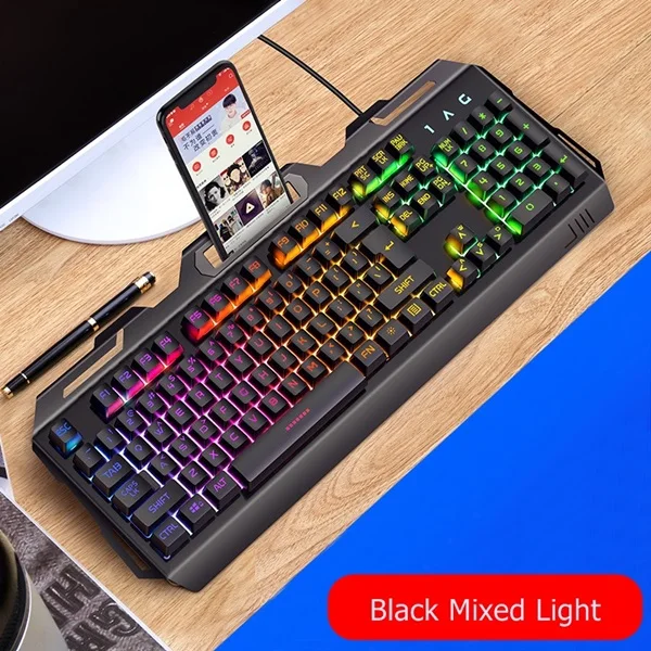 Black Mixed Light V2 Эргономичный USB проводной механический с подсветкой ноутбук настольная клавиатура для домашнего офиса цветная подсветка - Цвет: Black Mixed Light