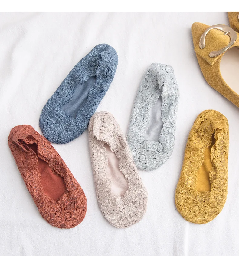 lace socks Invisible Women's summer Anti-slip Short Cotton cute 5 pairs fashion Ankle woman 2021 trends sexy transparent socks