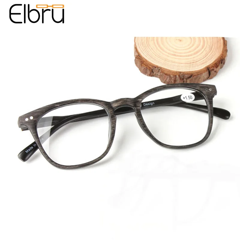 

Elbru Vintage Imitation Wood Grain Reading Glasses Fashion Women Men Presbyopic Eyeglasses Oversized Eyewear Diopters +1.0 +4.0