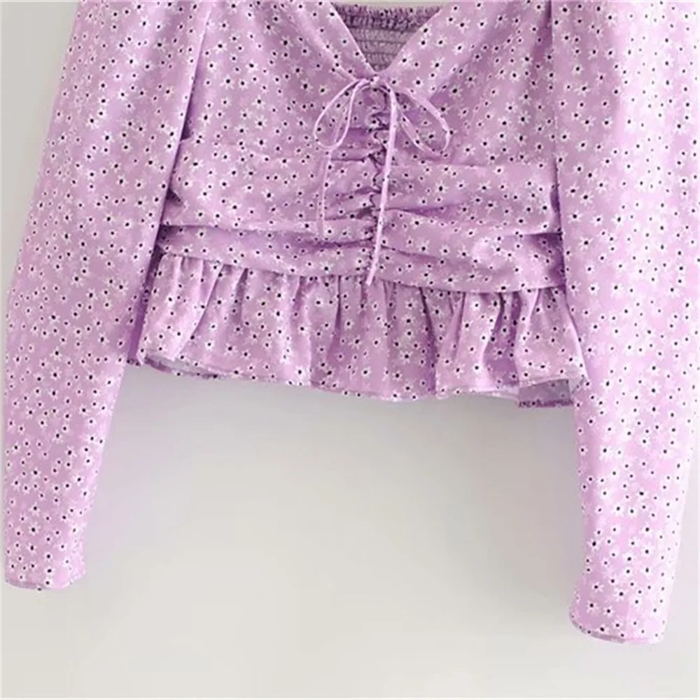 Женская рубашка с V образным вырезом и длинным рукавом плиссированная