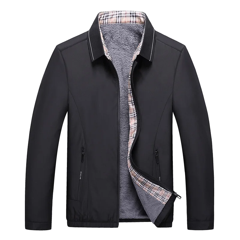 

Jacket Men Spring Autumn Casual Thick Fur Lining Fleece Male Jacket Zipper Coat Jaqueta Masculino Windbreakers Size 4XL 5XL