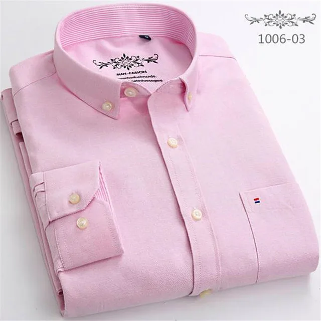 S- 6XL Oxford Shirts For Mens Long Sleeve Cotton Casual Dress Shirts Male Solid Plaid Chest Pocket Regular-Fit Man Social Shirt 1006-03