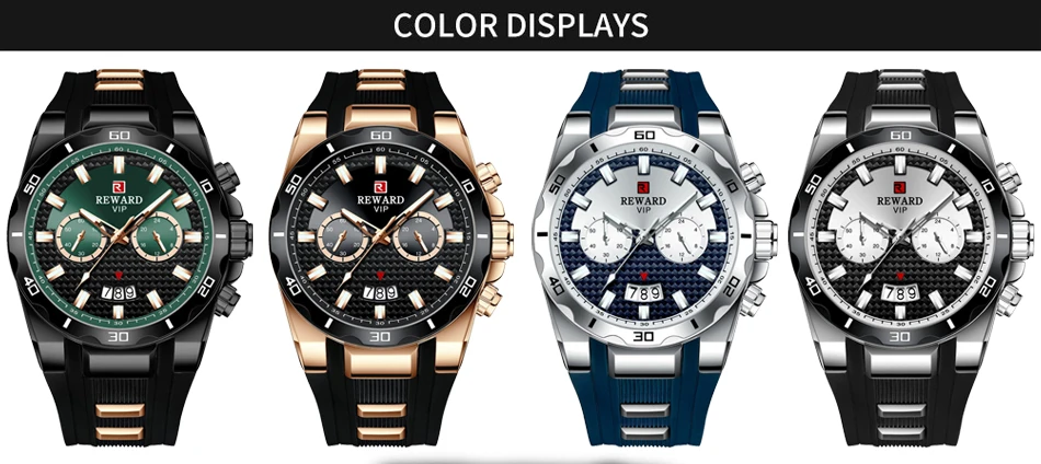 REWARD Fashion Big Dial Men's Watch Men Top Brand Luxury Chronograph Silicone Sport Quartz Watches Waterproof relogio Masculino tide watches for fishing