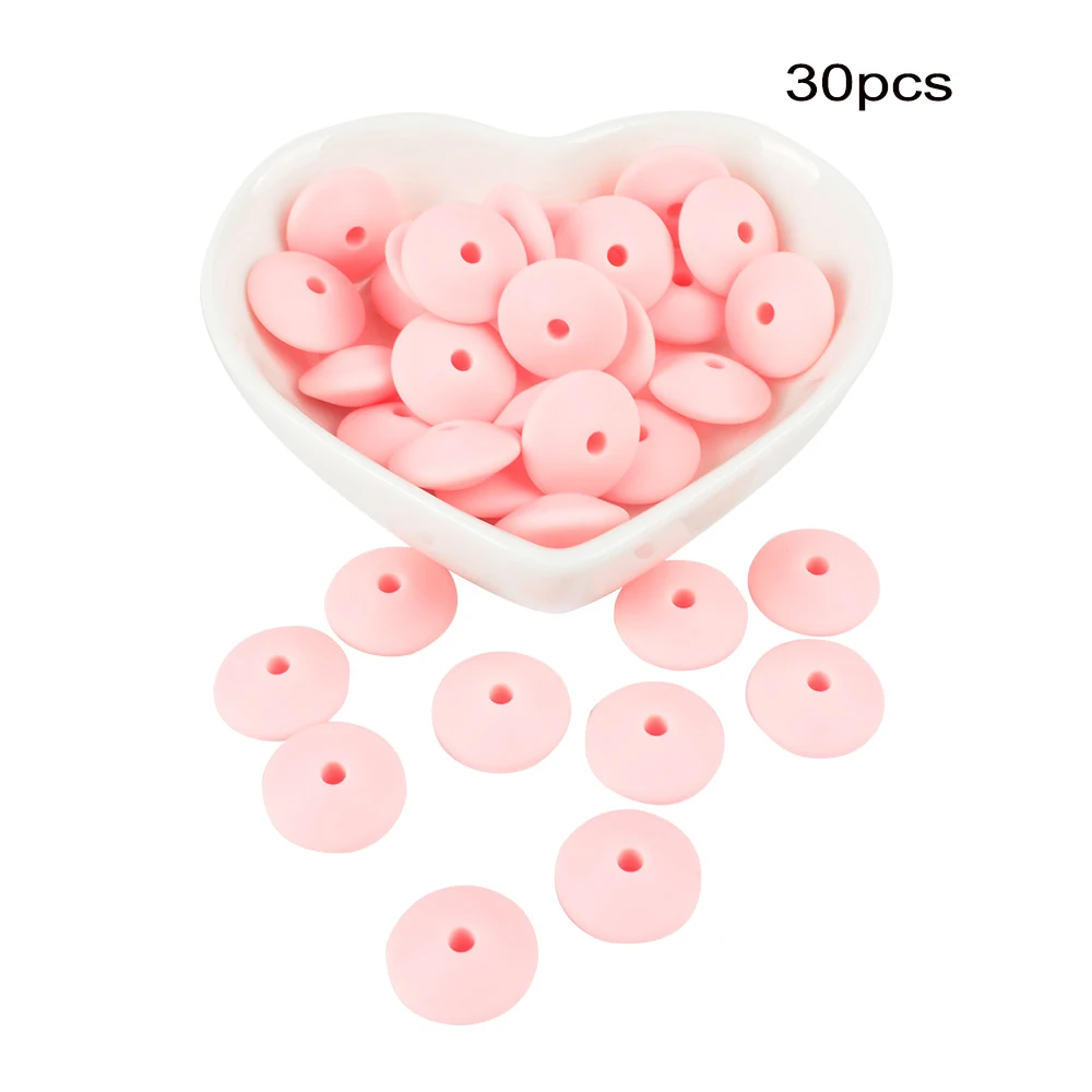 Rose quartz LOFCA 30 шт 12 мм силиконовый чечевица бисер ребенок Прорезывание Зубов Бисер BPA-Free пищевого качества делая ребенка уход за полостью рта соска цепь аксессуары - Цвет: Rose quartz