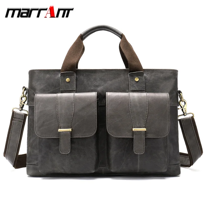 

The new retro men's bag leather business head layer cowhide handheld briefcase horizontal single shoulder oblique satchel bag