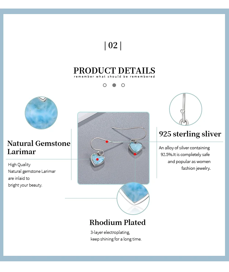 2021 Simple Fashion LOVE Geometric Charm 925 Sterling Silver Jewelry Gift Classic Natural Precious Larimar Earrings for Women