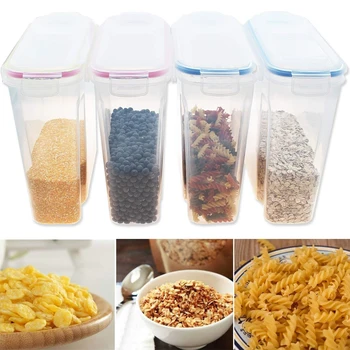 

4 Pcs 4L Plastic Cereal Dispenser Storage Box Kitchen Food Tanks Rice Container Organizer Multi-grain Storage Cans