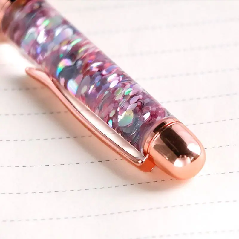 Роскошная 1,0 мм металлическая блестящая шариковая ручка с блестками, фирменные пишущие черные чернила для ручек, школьные канцелярские принадлежности, подарок