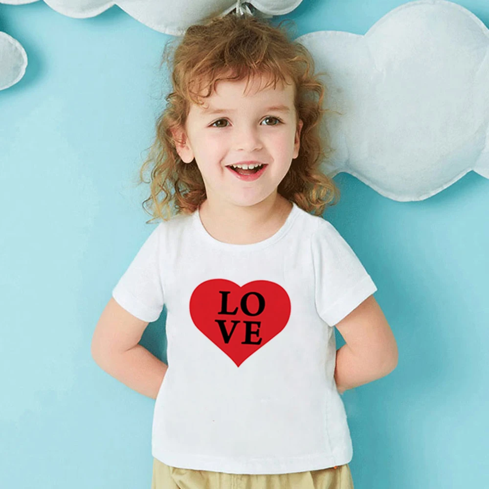 Cute Love Print Girl Birthday Shirt Pure White Short Sleeve O neck