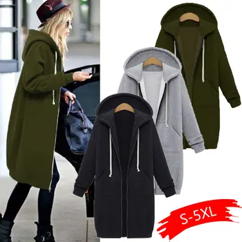 

Autumn Winter Hoodie Sweatshirt Women 2020 Casual Solid Loose Zipper Plus Size Thick Hoodie Oversize Long Black Coat Feminino