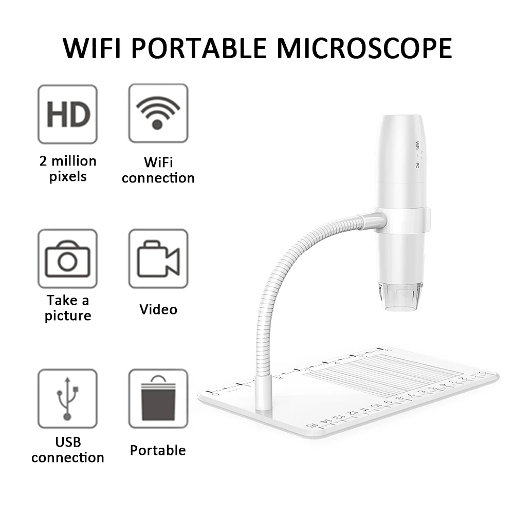 Цифровой микроскоп Портативный USB-микроскоп с камерой 1000x2 Мп Wi-Fi 8 светодиодный