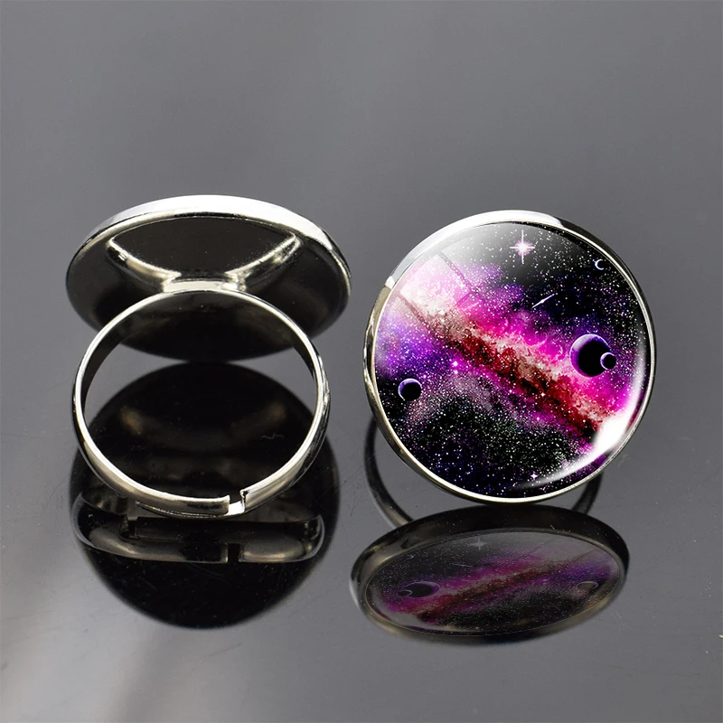 Кольца с Луной, солнечная система, Галактическое стекло, кристалл, кольца на палец для мужчин и женщин, регулируемое кольцо со звездой, серьги в виде планет - Цвет основного камня: size 10