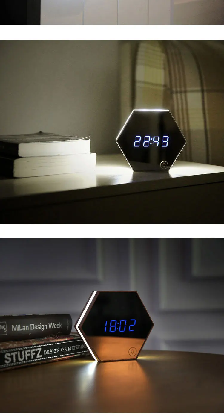 Originality Mirror Like Digital Led Makeup Mirror Alarm Clock More Function Charge Bedroom Decoration Electronics Alarm Clock