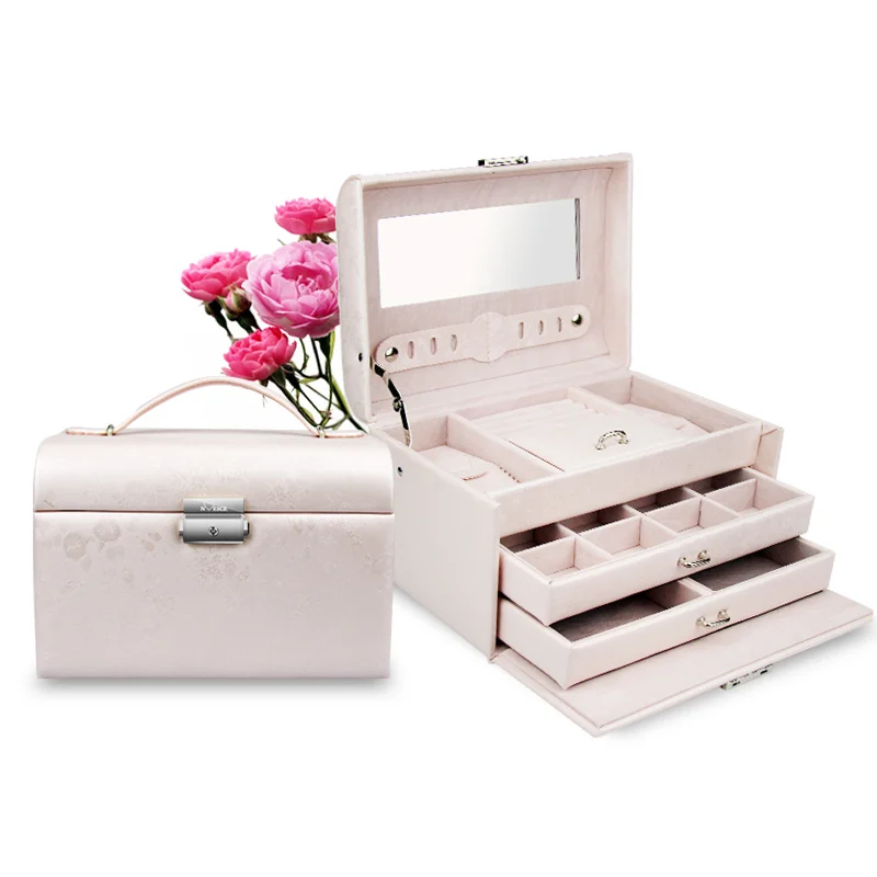 

PU Leather Jewelry Box Home Three Layer Necklace Storage Organizer European Style Fashion Jewelry Container Women Wedding Gift