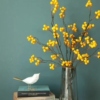 

Artificial Plants Small Holly Berry Branch Foam Berry Fake Flowers Christmas Decoration Plant Wall Wedding Backdrop Home Crafts