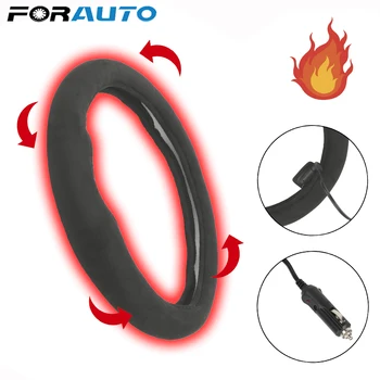 

FORAUTO 12V 38cm Heating Electric Steering Covers Soft Winter Warm Universal Car Steering Wheel Cover Car Lighter Plug Heated