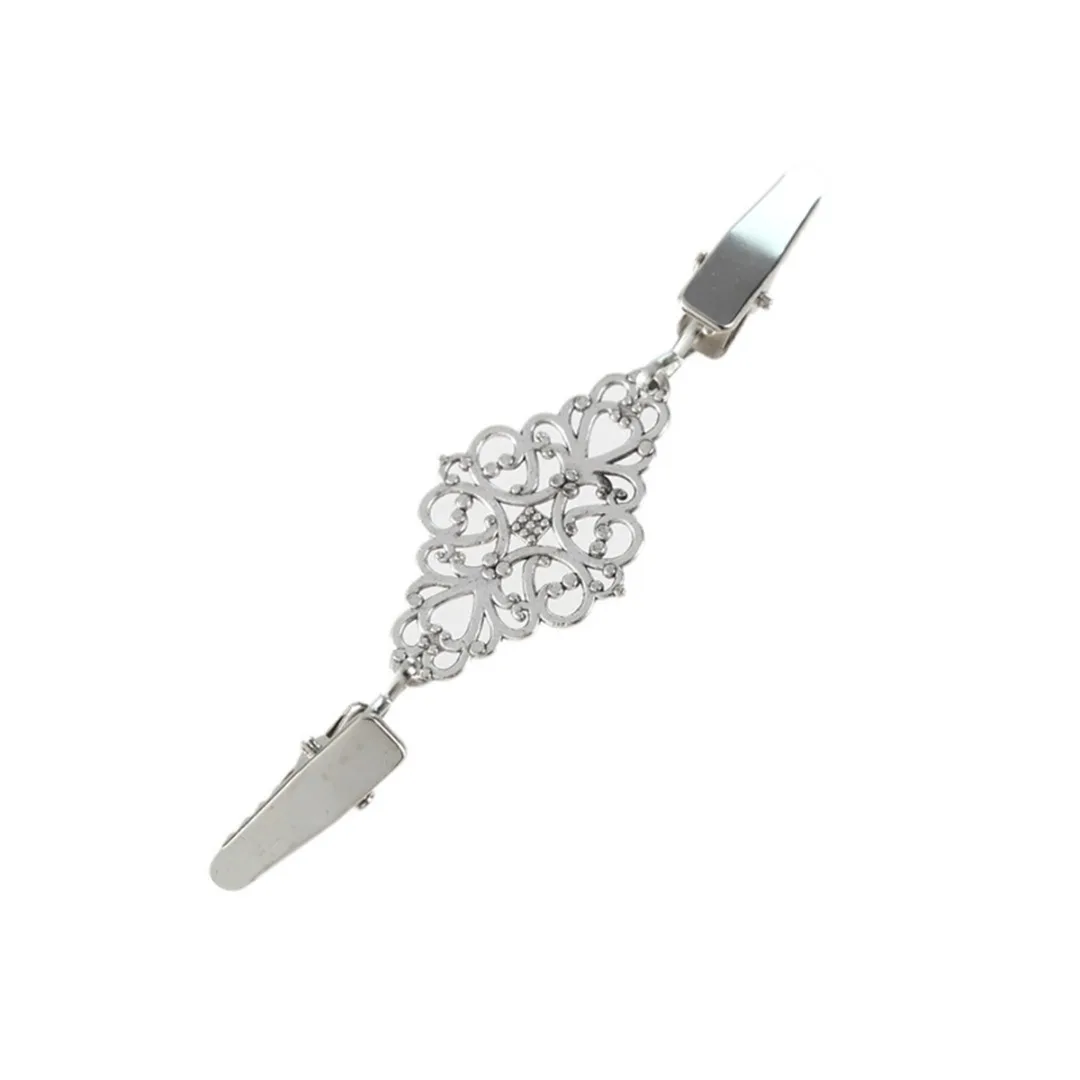 Vintage Bronze/Silver Hollow Flower Women Brooch Elegant Cute Butterfly Shape Sweater Cardigan Shirt Collar Clip Clothes Pins