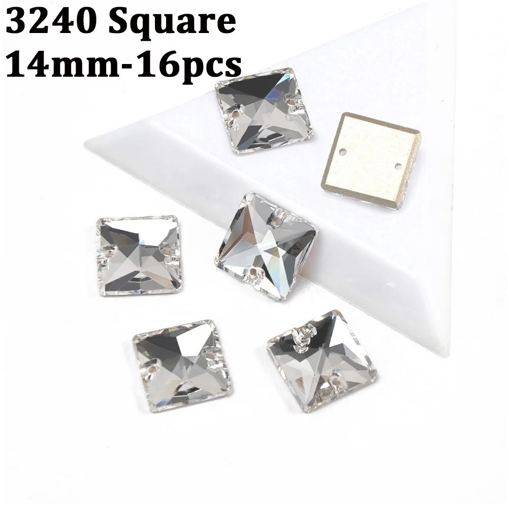 Square 14mm-16pcs CTPA3bI Кристалл высокого качества формы смешивания пришить на стеклянные стразы с отверстиями камень DIY свадебное платье украшение одежды - Цвет: Square 14mm-16pcs